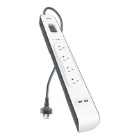 Belkin 2.4 Amp 4-Outlet with 2 USB Ports Surge Board - Universally compatible - White