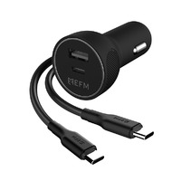 EFM Dual Port Car Charger USB-C to A Ports - 39W QC3.0 Type-C to Type-C Cable