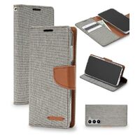 Goospery Canvas Diary Case for Samsung Galaxy S23 - Grey/Camel