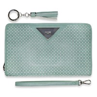 Lilly-C Leather Wireless Charging Purse Large Wrist Lanyard & Tassel - Sea Foam