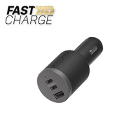 OtterBox Premium Pro Fast Charge 3 Port Car Charger 72W (USB-C 30W x 2 and USB-A 12W) - Black