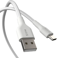 EFM USB-A to USB-C Braided Power and Data 1M Cable Tested to withstand 20000+ bends - White