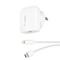 Belkin 20W USB-C PD Wall Charger + USB-C to Lightning Cable - For Apple Devices - White
