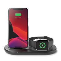 Belkin 3-in-1 Wireless Charger - With 10W Stand & Pad for Apple Watch & Airpods Pro - Black